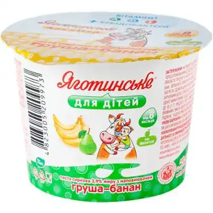 Паста сиркова "Груша+банан" 3,9% 90 г стакан ТМ "Яготинське для дітей" Сир пас гр+бан 3,9%
